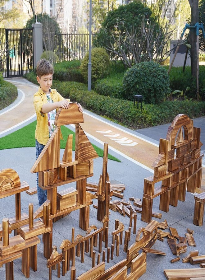 penepico Vintage Solid Carbonized Wooden Building Blocks Set for Kids 3-12 Outdoor(43pcs,5.4 lbs), Table Sensory Wood Building Toys for Toddlers, Outside Wooden Blocks for Preschool - Image 5